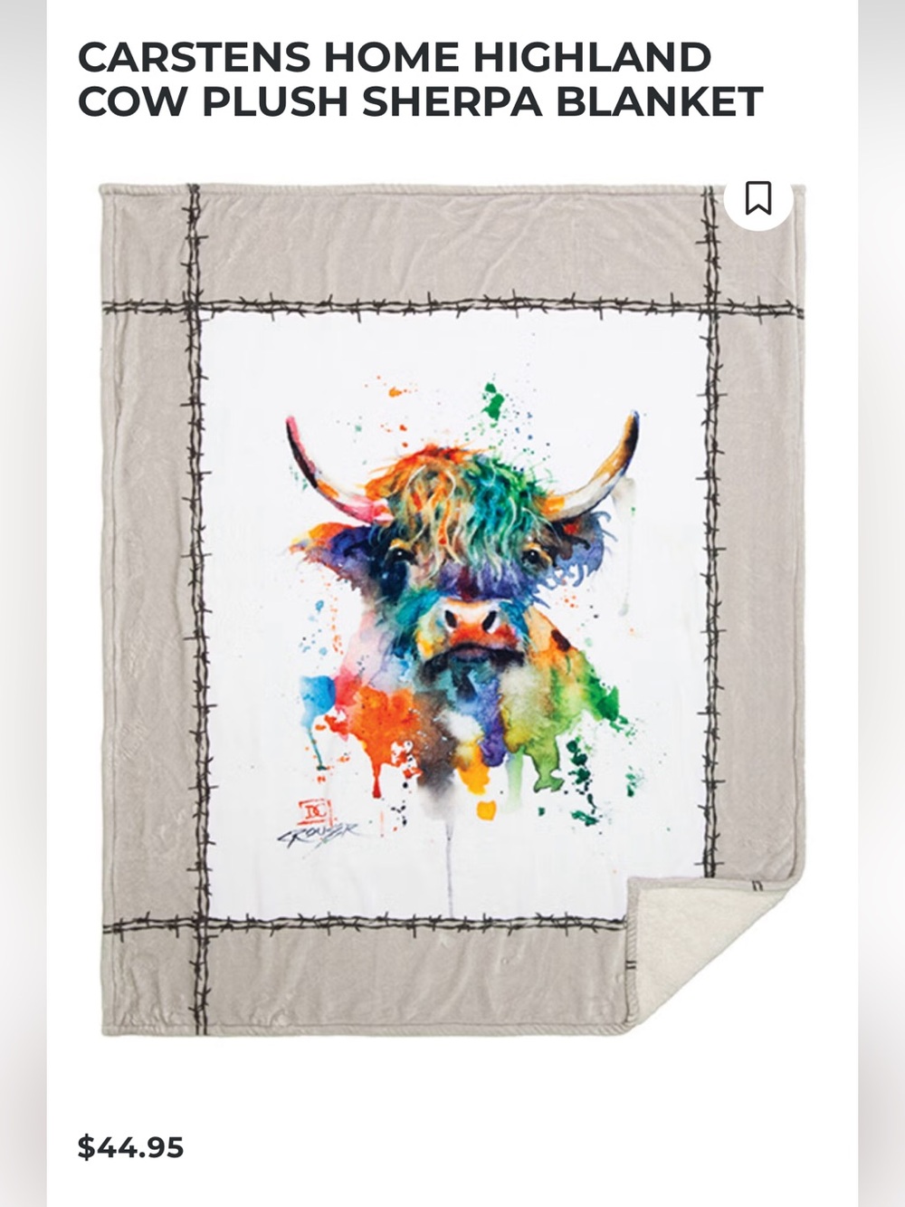 🐮NWT Carstens Home Highland Cow Plush Sherpa Throw, 54x68
